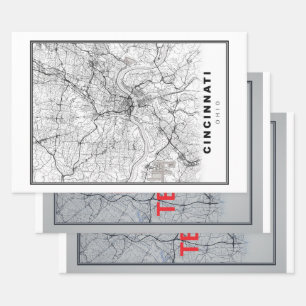 Cincinnati Map Wrapping Paper Sheet
