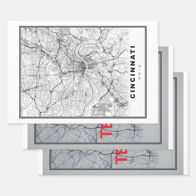 Cincinnati Map Wrapping Paper Sheet (Set)