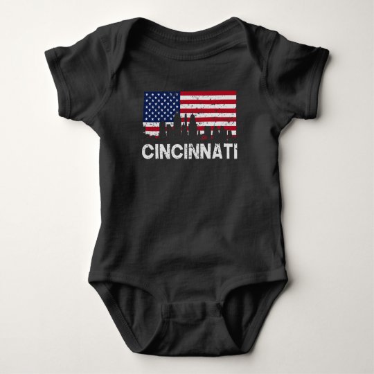 Cincinnati OH American Flag Skyline Distressed Baby Bodysuit