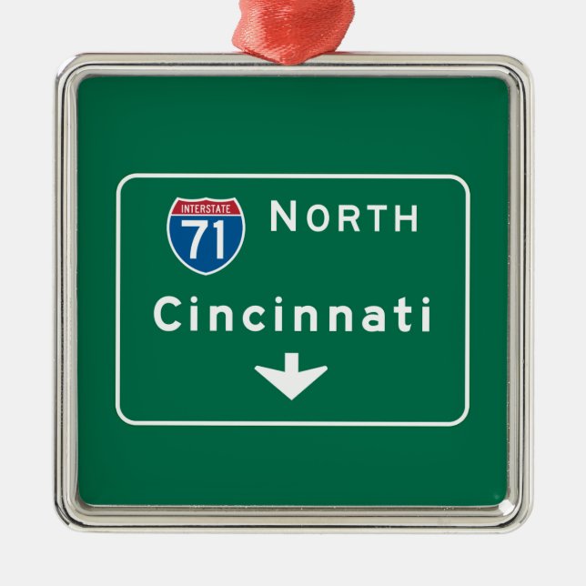 Cincinnati, OH Road Sign Metal Tree Decoration (Front)