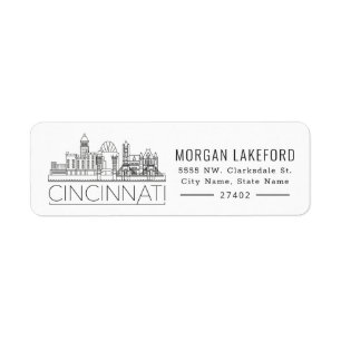 Cincinnati, Ohio Bold Stylized Skyline Return Address Label