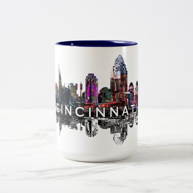 Cincinnati, Ohio in graffiti Two-Tone Coffee Mug (Center)