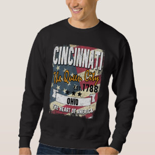 Cincinnati Ohio Oh Distressed American Flag State Sweatshirt