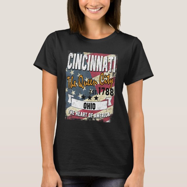 Cincinnati Ohio Oh Distressed American Flag State  T-Shirt (Front)
