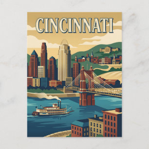 Cincinnati Ohio Riverfront Bridge Vintage Poster Postcard