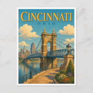 Cincinnati Ohio Roebling Bridge GeoSaga Postcard