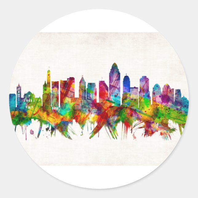 Cincinnati Ohio Skyline Classic Round Sticker (Front)