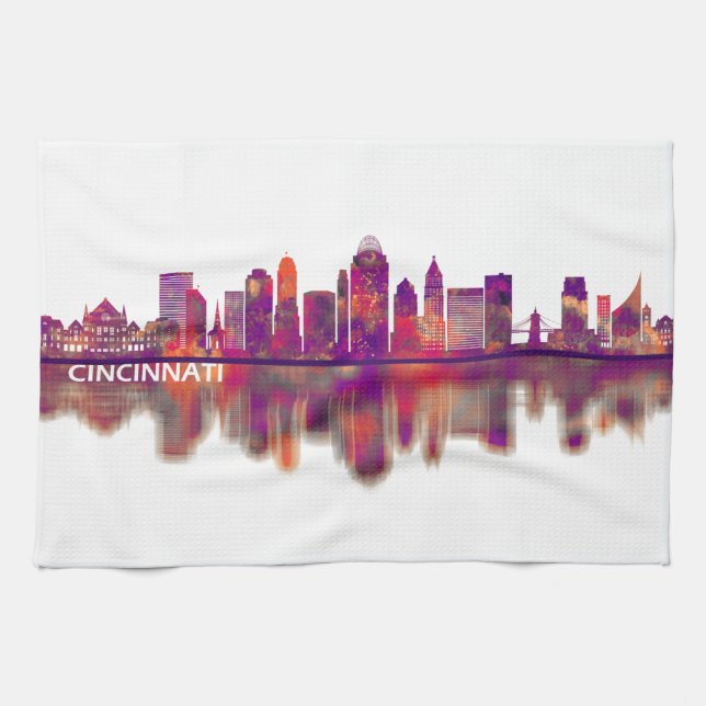 Cincinnati Ohio Skyline Tea Towel (Horizontal)
