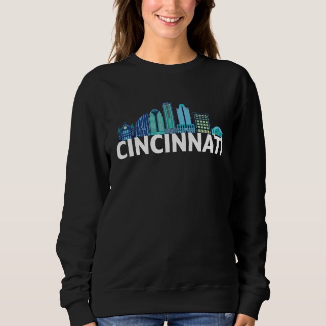 Cincinnati Ohio USA Skyline Silhouette Outline Ske Sweatshirt (Front)