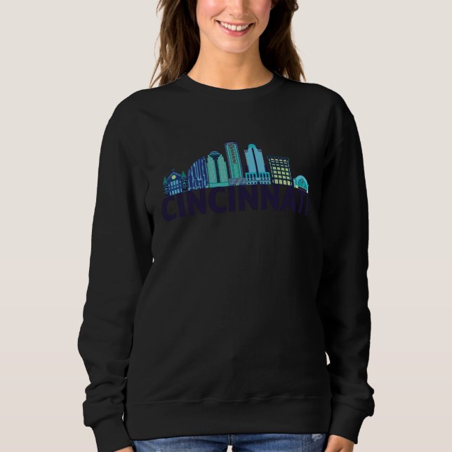 Cincinnati Ohio USA Skyline Silhouette Outline Ske Sweatshirt (Front)