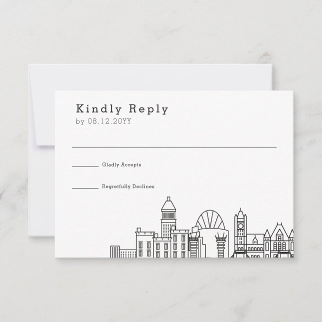 Cincinnati, Ohio Wedding | Stylised Skyline RSVP Card (Front)
