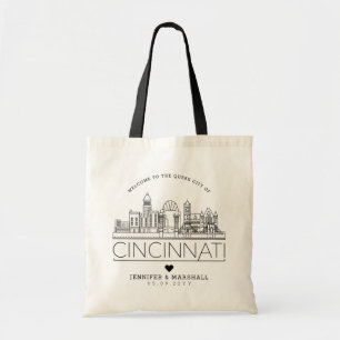 Cincinnati que casa el horizonte estilizado del   tote bag
