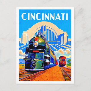 Cincinnati railway, trains,vintage travel postcard
