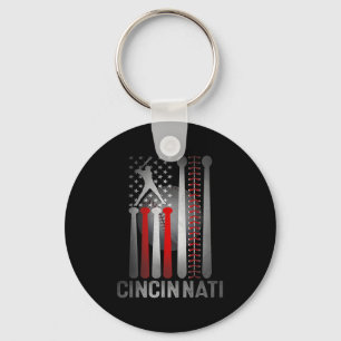 Cincinnati Retro Baseball Lover Us Flag Met At Gam Key Ring