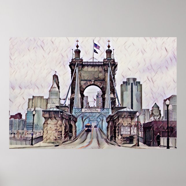 Cincinnati Roebling Suspension Bridge Watercolor  Poster (Front)