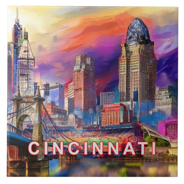 Cincinnati Skyline Art  Ceramic Tile (Front)