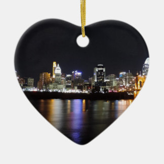 Cincinnati skyline at night ceramic ornament