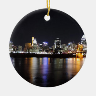 Cincinnati skyline at night ceramic ornament
