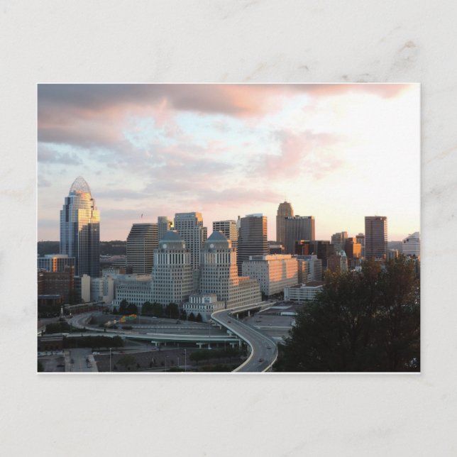 Cincinnati skyline at sunset postcard (Front)