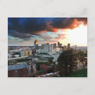 Cincinnati skyline at sunset postcard