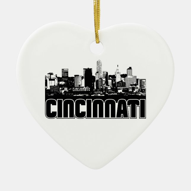 Cincinnati Skyline Ceramic Tree Decoration (Front)