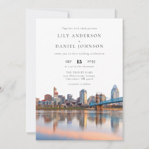 Cincinnati Skyline Watercolor All In One Wedding Invitation
