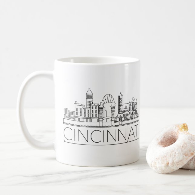 Cincinnati | Stylized Skyline Coffee Mug (With Donut)