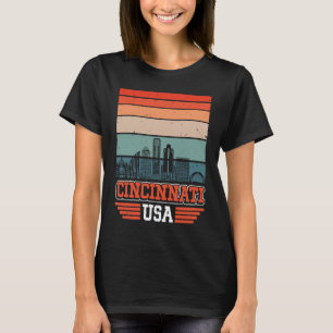 Cincinnati USA Ohio Retro Vintage Sunset Skyline C T-Shirt