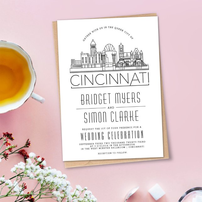 Cincinnati Wedding Stylised Skyline Invitation (Creator Uploaded)