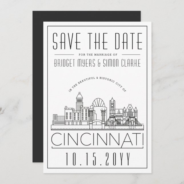 Cincinnati Wedding Stylised Skyline Save the Date Invitation (Front/Back)