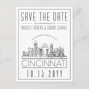 Cincinnati Wedding Stylised Skyline Save the Date Postcard