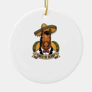Cinco de Derby Horse Taco Sombrero Vintage Design Ceramic Ornament