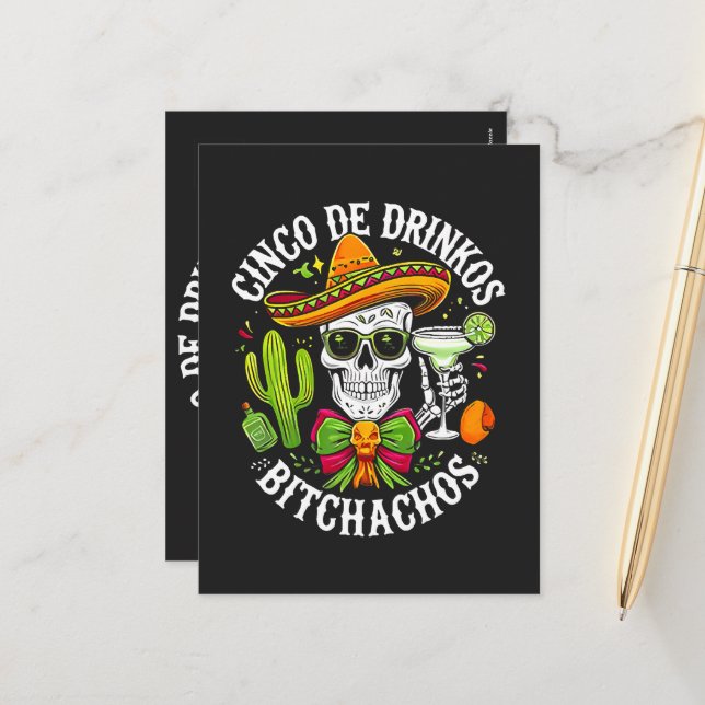 Cinco De Drinko Bitchachos Holiday Postcard (Front/Back In Situ)