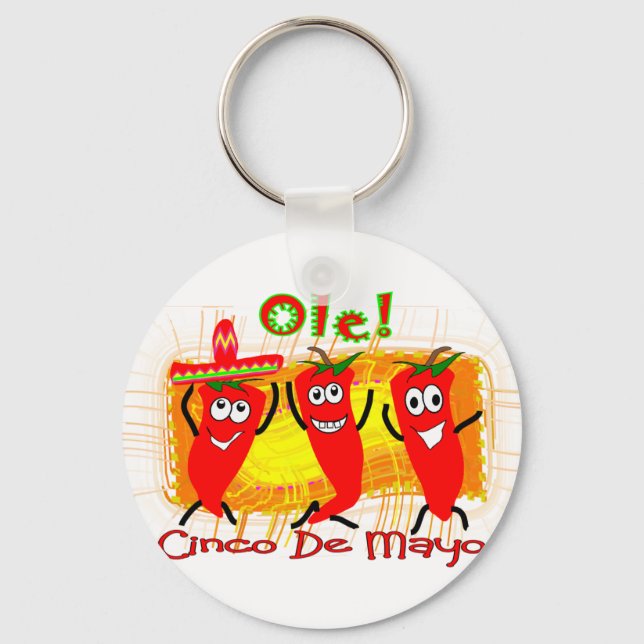 Cinco de Mayo 3 Dancing Chilli Peppers-Adorable Key Ring (Front)
