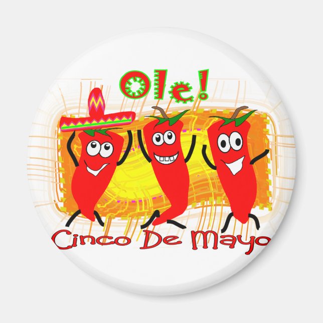 Cinco de Mayo 3 Dancing Chilli Peppers-Adorable Magnet (Front)