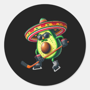 Cinco De Mayo Avocado Showing Hockey Skills Funny Classic Round Sticker
