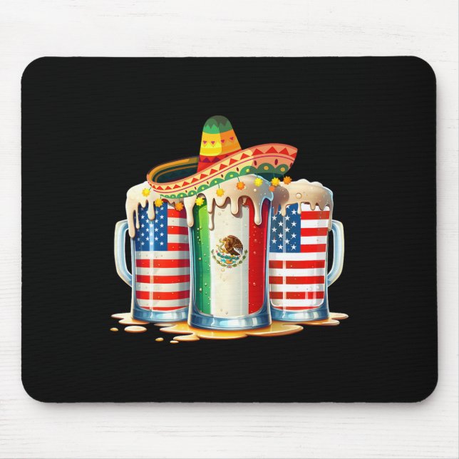 Cinco De Mayo Beer Mexican Usa Flag Drinking Party Mouse Pad (Front)