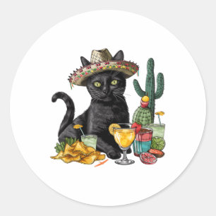 Cinco De Mayo Black Cat Mexican Cuisine Black Cat Classic Round Sticker