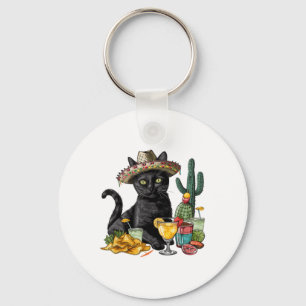 Cinco De Mayo Black Cat Mexican Cuisine Black Cat  Key Ring