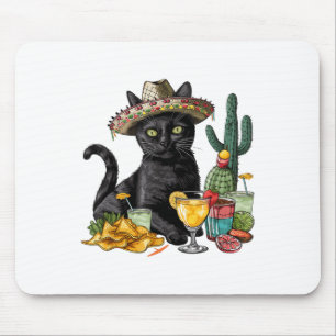 Cinco De Mayo Black Cat Mexican Cuisine Black Cat Mouse Pad