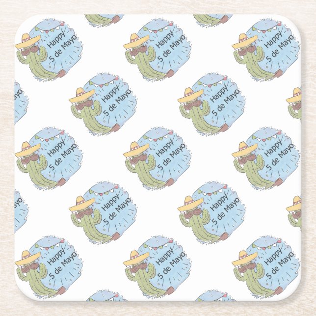 cinco de mayo cactus square paper coaster (Front)