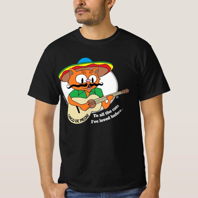 Cinco De Mayo Cartoon Moustache Cat Funny T-Shirt (Front)