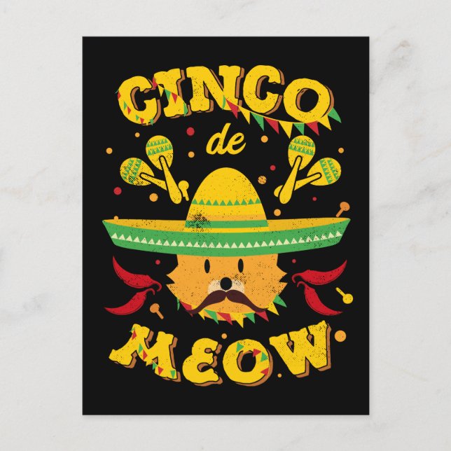 Cinco de Mayo Cat Cinco de Meow Kitten Sombrero Postcard (Front)
