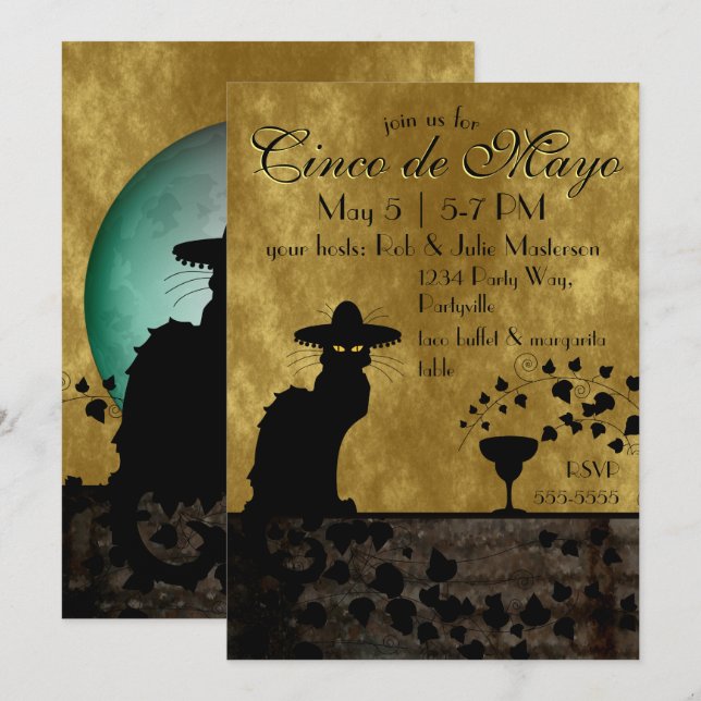 Cinco de Mayo Chat Noir / Gato Negro Invitation (Front/Back)