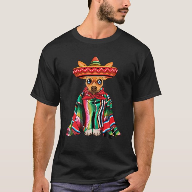 Cinco De Mayo Chihuahua Dog Wearing Poncho And Som T-Shirt (Front)