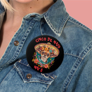 Cinco de Mayo Chihuahua Wearing Sombrero & Serape 7.5 Cm Round Badge