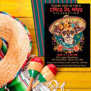 Cinco de Mayo Chihuahua Wearing Sombrero & Serape Holiday Card