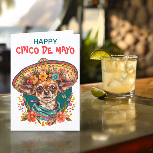 Cinco de Mayo Chihuahua Wearing Sombrero & Serape Holiday Card