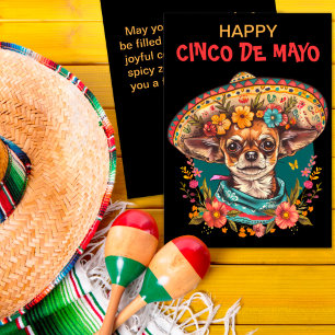 Cinco de Mayo Chihuahua Wearing Sombrero & Serape Holiday Card