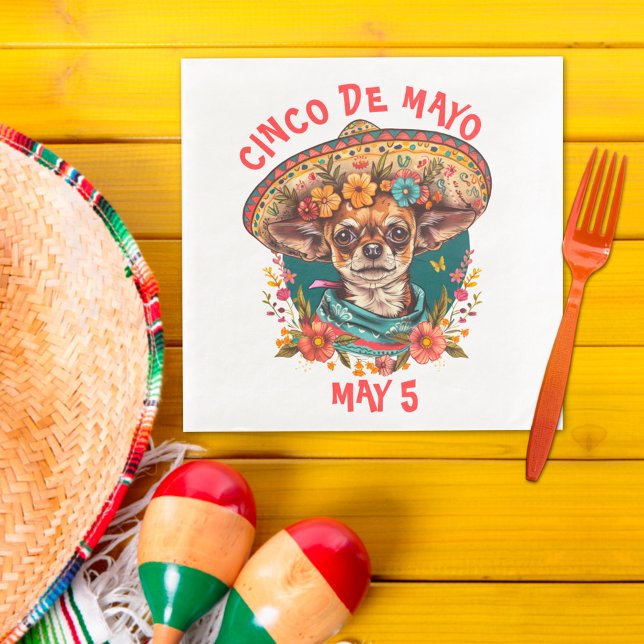 Cinco de Mayo Chihuahua Wearing Sombrero & Serape Napkin (Creator Uploaded)